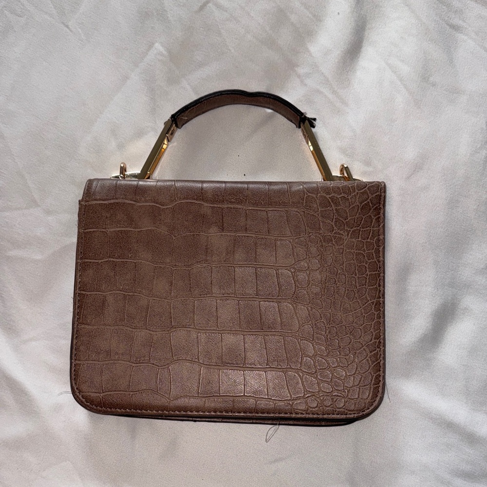 Brown Crocodile-Embossed Handbag
